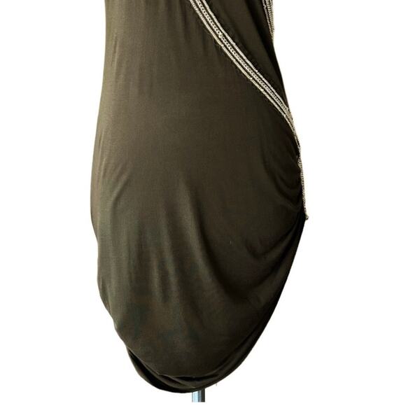 ROBERTO CAVALLI Dress Jersey Chain Embellished Ruched Short Sleeve Green 44 EUC - Picture 7 of 12